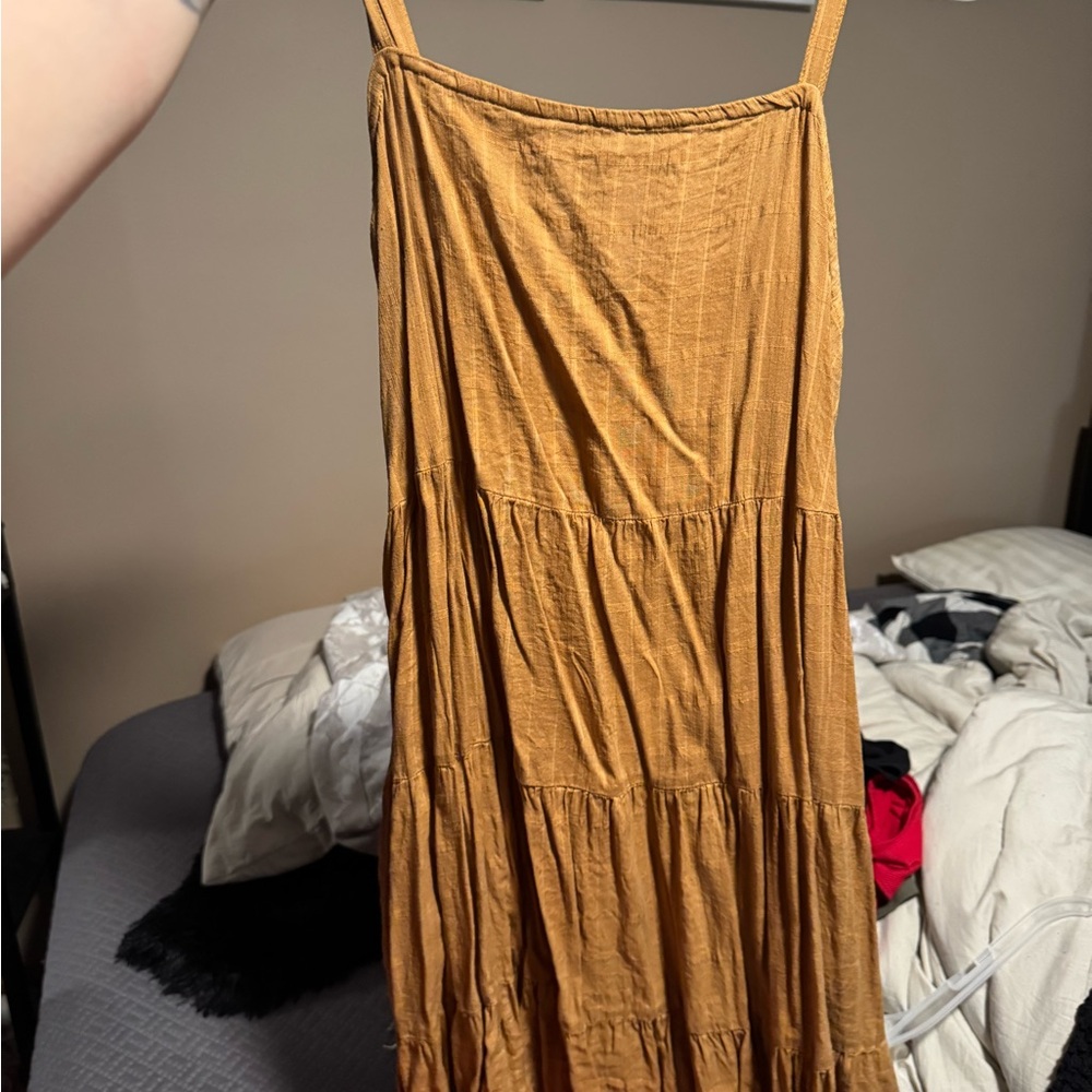 Women's Tan Dress with Pockets/Adjustable Straps